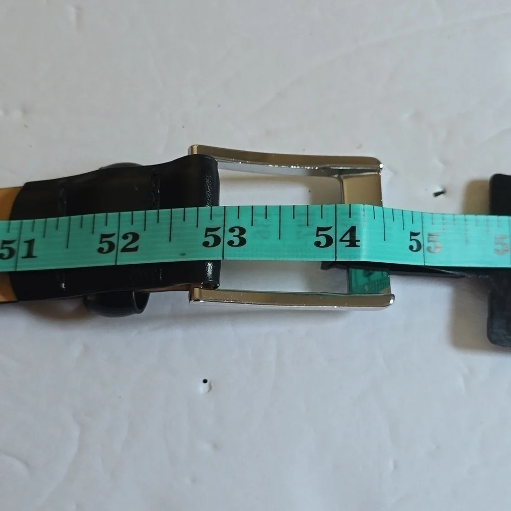 Lands END Mens Black leather Belt Silver Buckle New! Sz.46